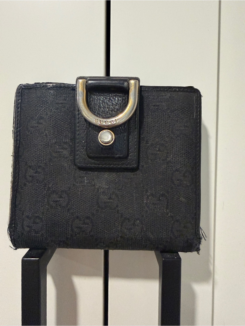 Gucci Black Monogram Canvas Wallet with D-Ring